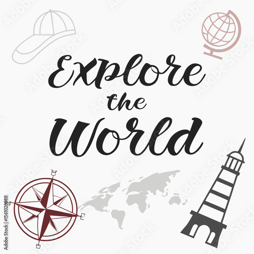 Explore the world typography with travel icons adventure