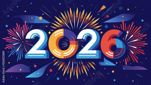 Happy new year 2026 celebration with fireworks and festive colors