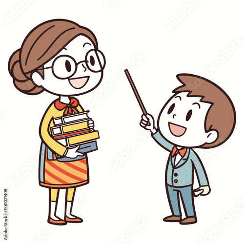 Teacher and student cartoon characters education learning