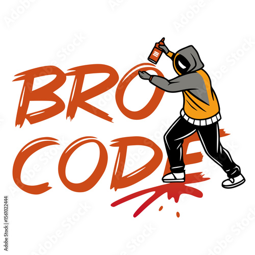 Graffiti artist creating bro code lettering spray paint
