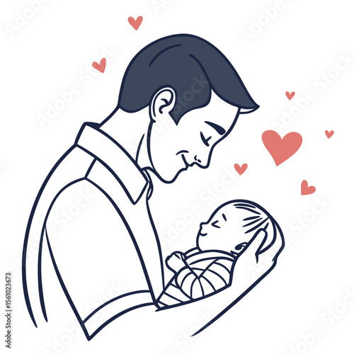 Father holding newborn baby with hearts love