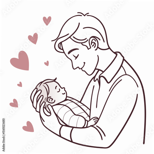 Father holding newborn baby with hearts love