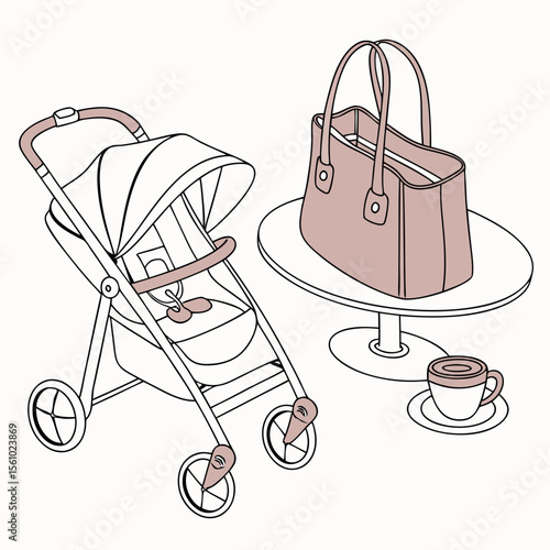 Stroller diaper bag and coffee cup baby tote
