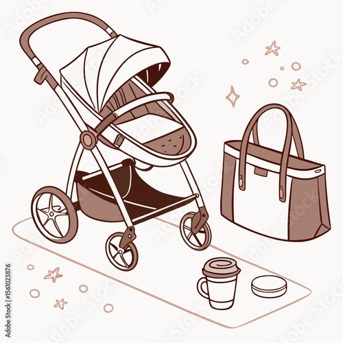 Stroller diaper bag coffee cup and round container