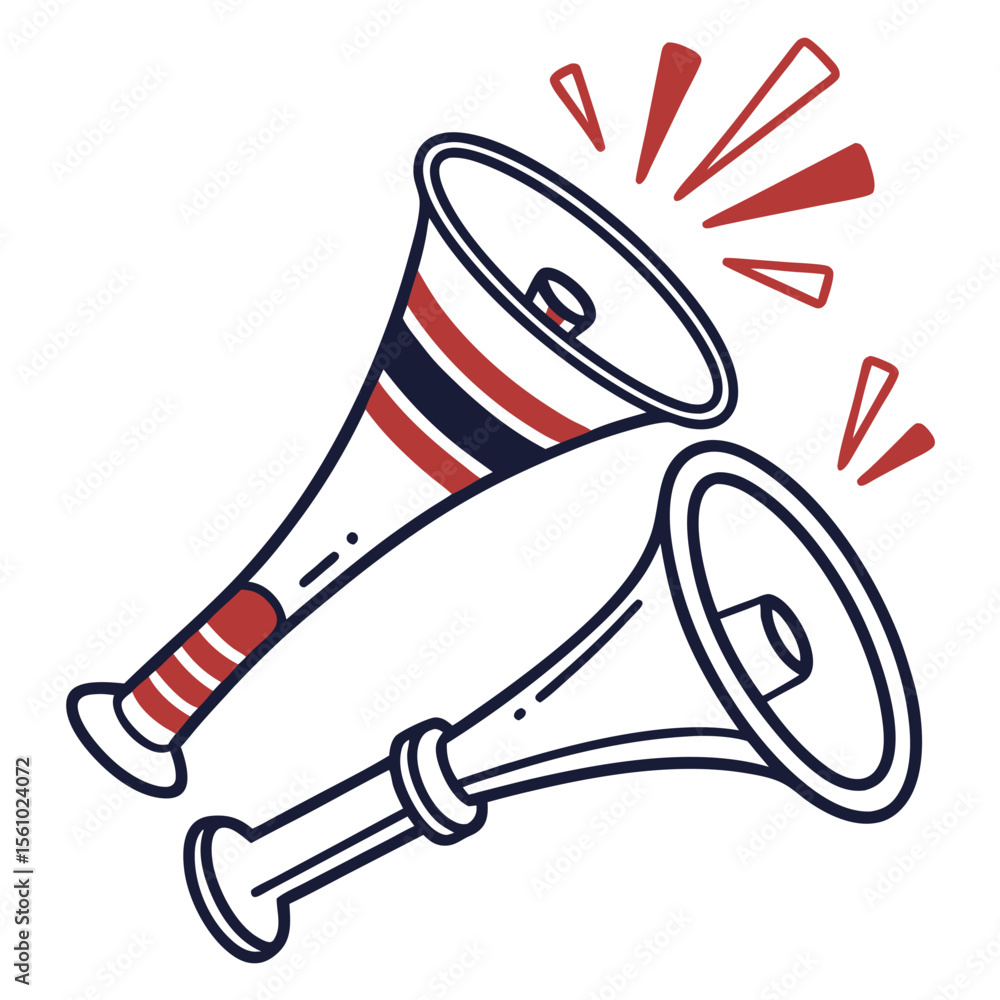 Naklejka premium Festive horns with red and blue stripes vuvuzela noise maker