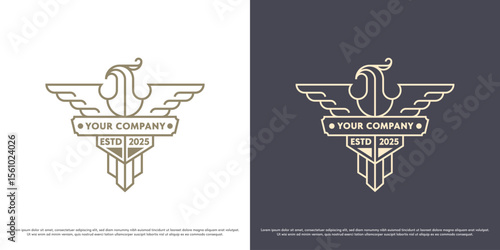Eagle wing logo design illustration vector. Predator eagle bird animal wildlife silhouette. Simple minimal vintage vector icon symbol.
