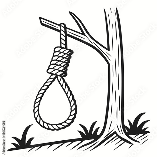 Hanging rope knot on tree branch noose
