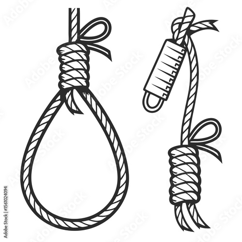 Rope knot loop and hanging noose vector