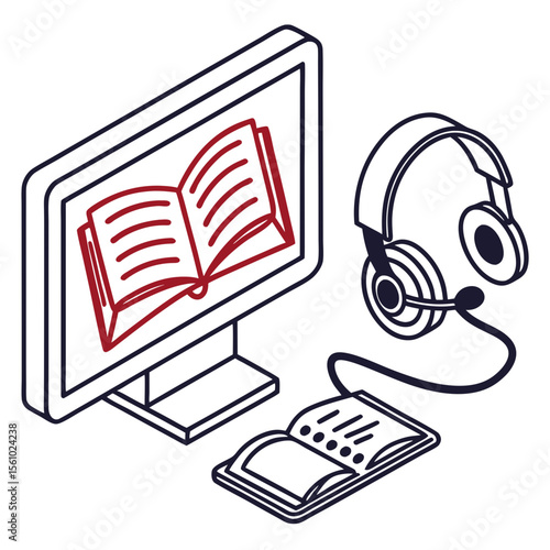 Computer headphones and open books screen headset