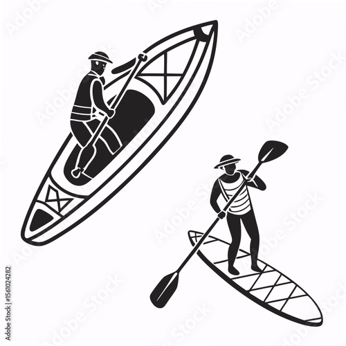 Kayakers paddling on white background kayaking paddleboarding