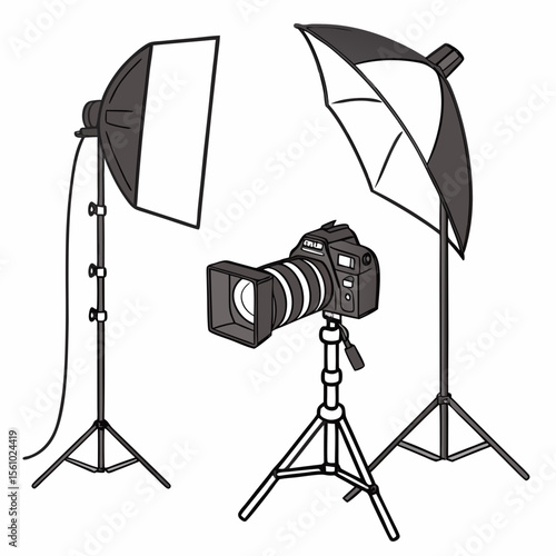 Photography studio equipment setup lights camera