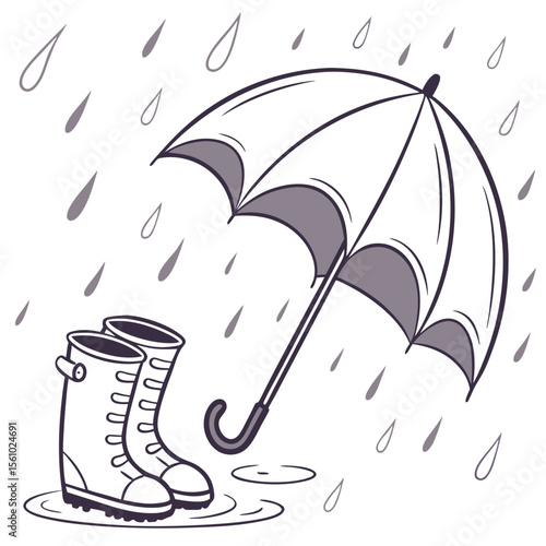 Rainy day boots umbrella puddles weather