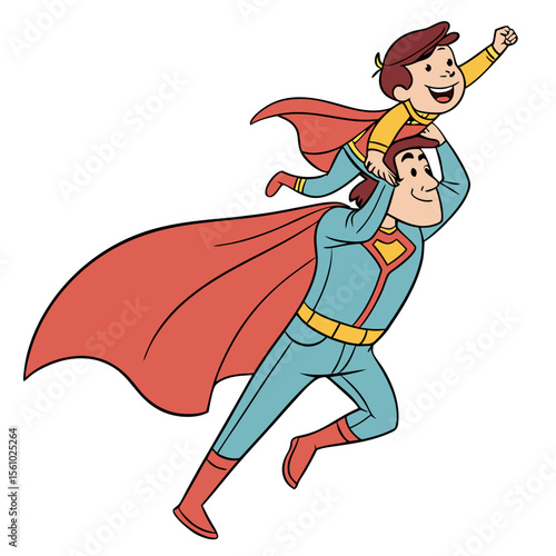Father and child superhero flight flying cape