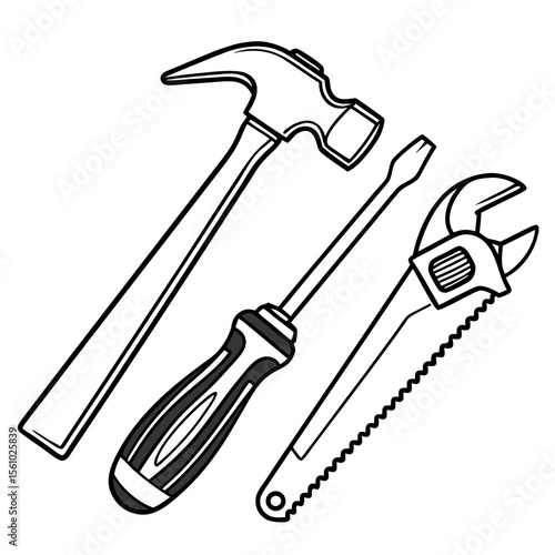 Hammer screwdriver wrench saw tools vector