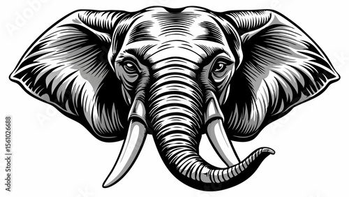Wallpaper Mural Striking black and white illustration of an elephant head with large ears and tusks Torontodigital.ca