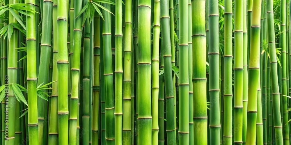 Obraz premium Dense cluster of green bamboo stalks and leaves creating a seamless