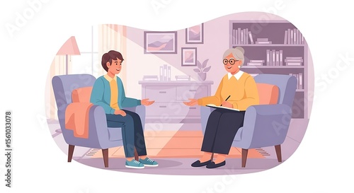 Patient Talking to Therapist in Bright Indoor Therapy Session