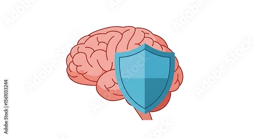 Brain Protected by Blue Shield Graphic on White Background