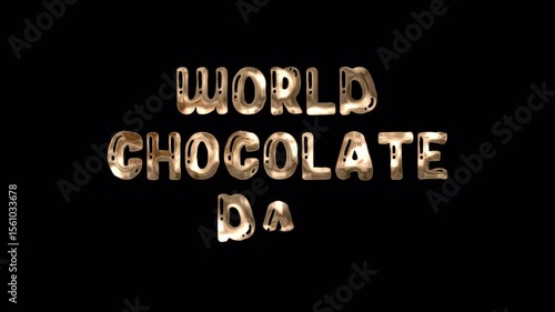 World Chocolate Day Animated Text with light effects for video event elements and celebration on alpha channel Transparent background