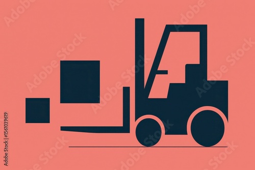 Teal Forklift Silhouette Carrying Boxes on Dusty Rose Background