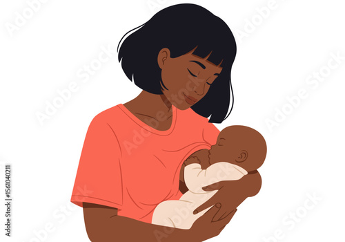 Illustration of a DarkSkinned Mother Breastfeeding Her Baby with Love and Care 1.