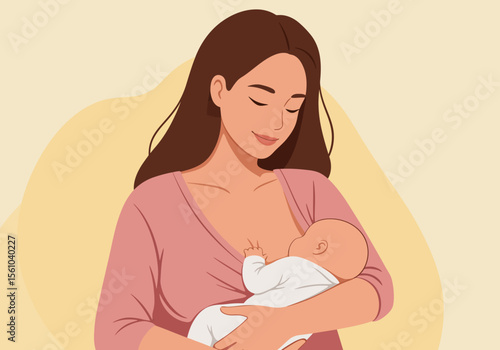 Illustration of a Mother Breastfeeding Her Baby with Love and Care.