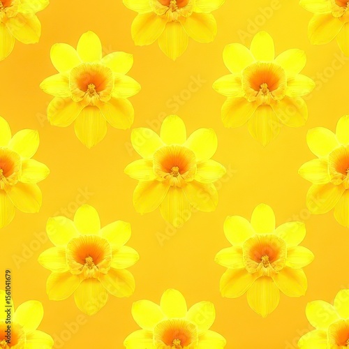 Vibrant Yellow Daffodil Pattern on Bright Yellow Background
