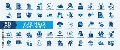 Business continuity icon collection set with risk assessment,crisis management,disaster recovery, data backup, system redundancy
