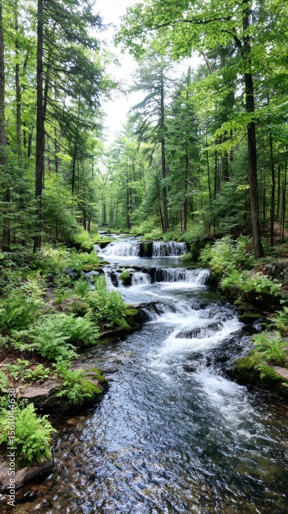 Obraz premium Lush forest stream cascade