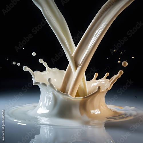 A dynamic milk splash captured in motion, isolated on white, shows a fresh, healthy dairy drink pouring
