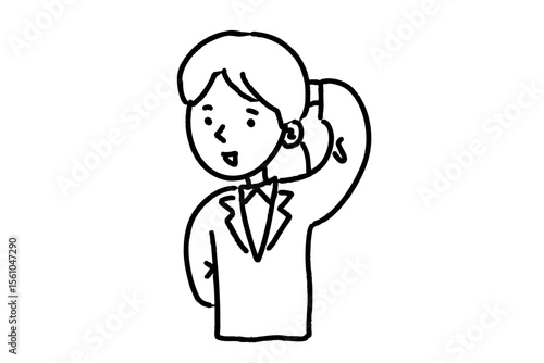 照れて笑う女性会社員　線画