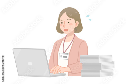 忙しそうな女性社員のイラスト