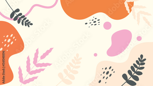 Pastel abstract art with purple leaves and shapes for spring designs, nature themed projects, invitations, or feminine backgrounds. Suitable for web graphics.