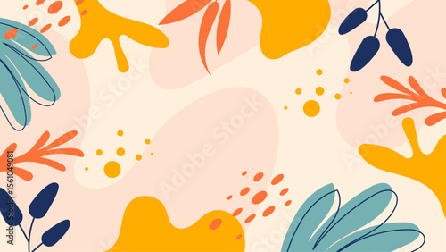 Abstract artwork of purple, pink, and blue floral shapes; suitable for backgrounds, print designs, wall art, and greeting cards.