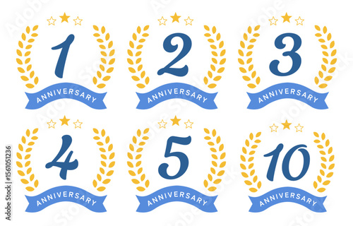  アニバーサリーロゴのセット(ベクター 周年記念 お祝い ロゴ イラスト 1周年 2周年 3周年 4周年 5周年 10周年)