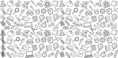 Set of back to school doodle element icon pattern background