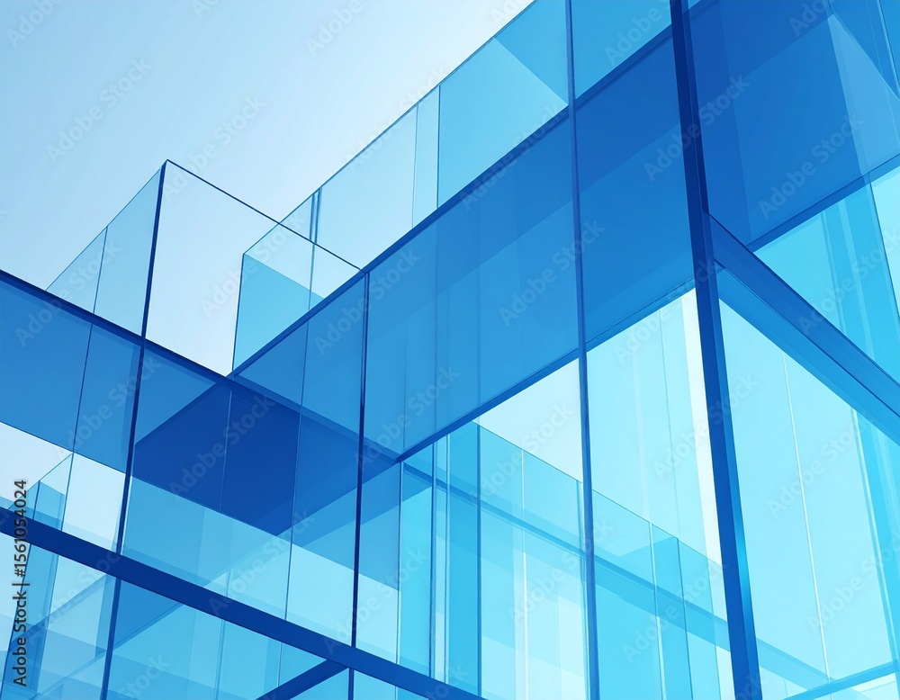 3d rendering of abstract transparent geometry glass with blue 3d rendering of abstract transparent geometry glass with blue