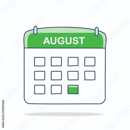 August Calendar Icon – Green Highlight Flat Vector