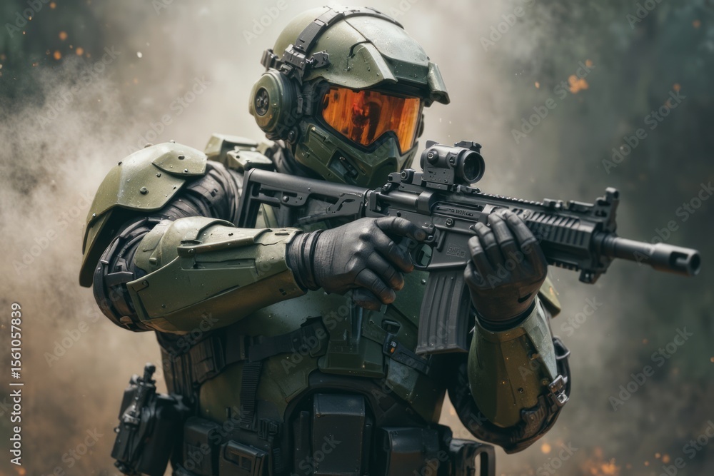 Military figure in tactical gear aiming a rifle. Military figure in tactical gear aiming a rifle.
