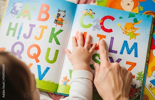 Reading moment where adult supports child in identifying letters, celebrating learning together on World Book Day.