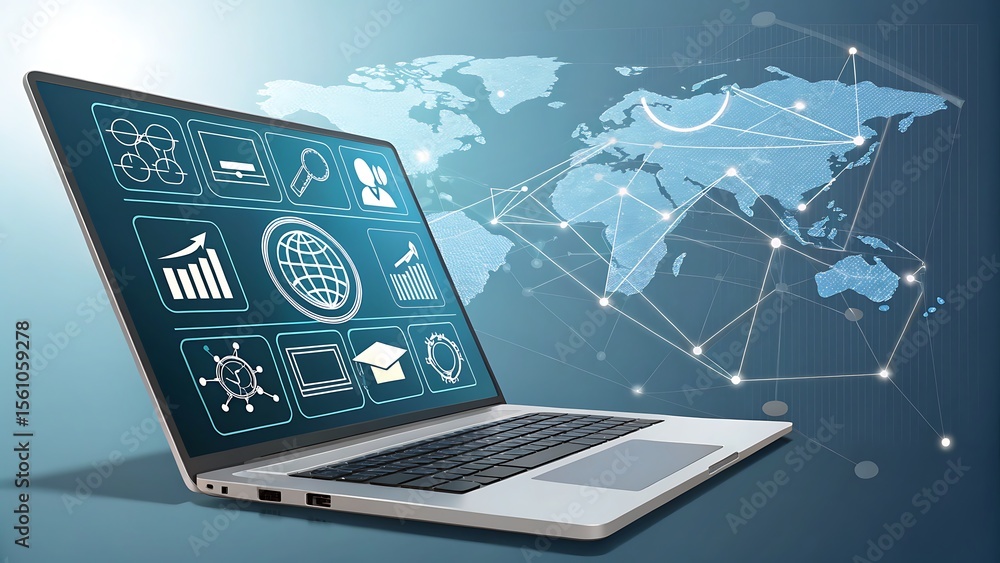 custom made wallpaper toronto digitalGlobal Connectivity Laptop Displaying Worldwide Data Network