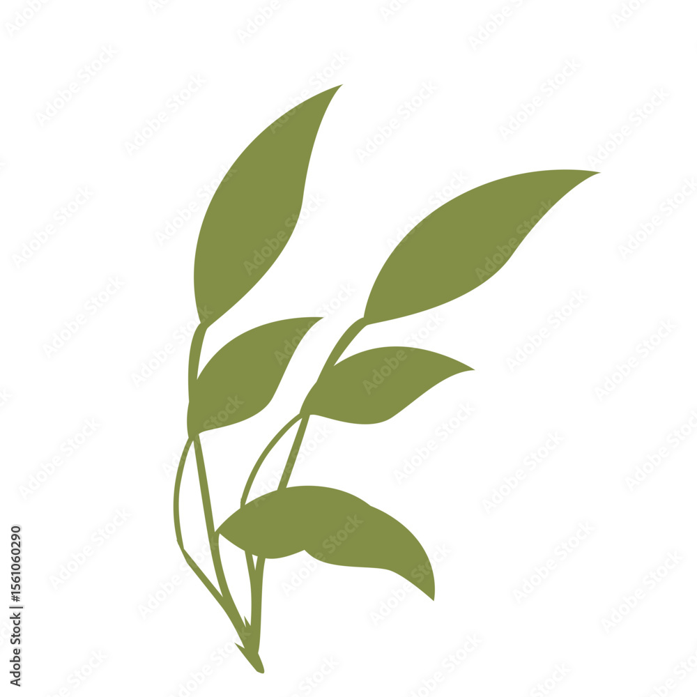 Obraz premium 2D illustration of a tall leafy plant with slim stems and green leaves, ideal for eco designs, nature scenes, or backgrounds.