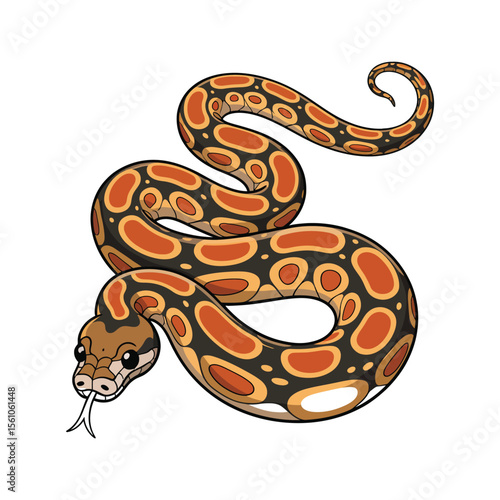 Cute and colorful burmese python cartoon snake illustration on white background
