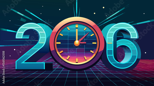 Retro 2026 Clock Ticking Close to Midnight - New Year's Eve Design