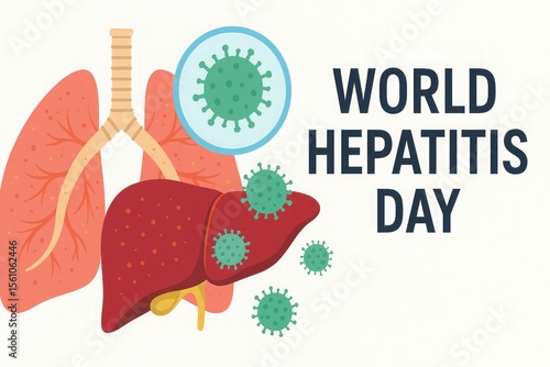World Hepatitis Day 2025 Awareness Banner with Doctor, Liver Model, and Medical Illustrations Highlighting Cirrhosis, Liver Cancer, Fatty Liver and Viral Hepatitis Prevention