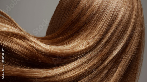 Photo of a woman with light brown hair, shining, moisturized, beautiful hair in the back of her head.