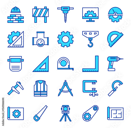 Construction Engineering Icon Set Building Industry Tools Blueprint Architecture Design Development Work