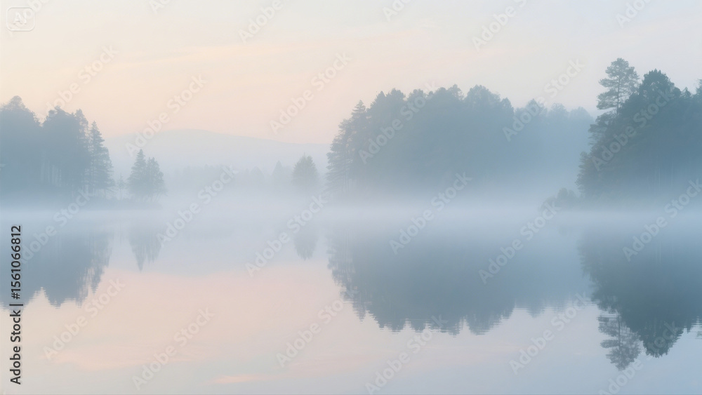 Fototapeta premium A calm lake in the fog