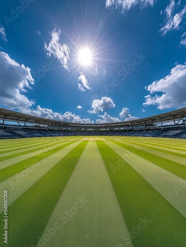 panoramic view of an empty cricket stadium with the pitch - ai