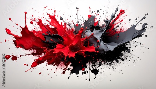 Vibrant Red  Gray Paint Splash Burst on White Background with Abstract Art.